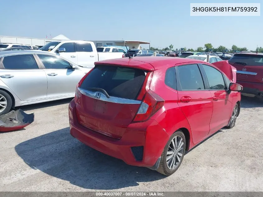 2015 Honda Fit Ex/Ex-L VIN: 3HGGK5H81FM759392 Lot: 40037007