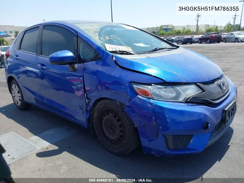 2015 Honda Fit Lx VIN: 3HGGK5H51FM786355 Lot: 40069181