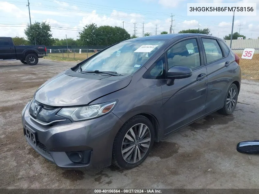 2015 Honda Fit Ex/Ex-L VIN: 3HGGK5H86FM758156 Lot: 40156564