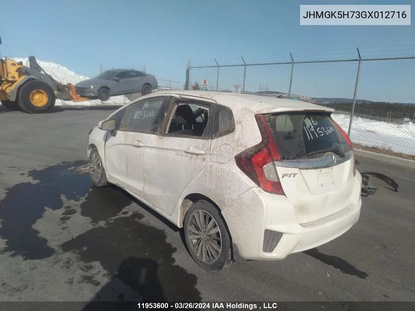 2016 Honda Fit Ex VIN: JHMGK5H73GX012716 Lot: 11953600