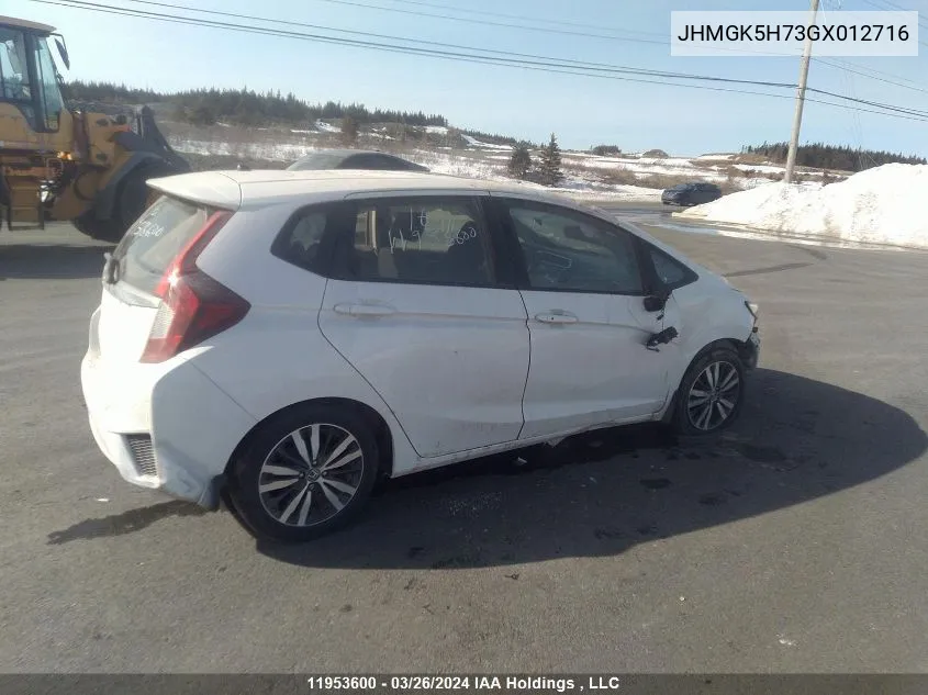 2016 Honda Fit Ex VIN: JHMGK5H73GX012716 Lot: 11953600