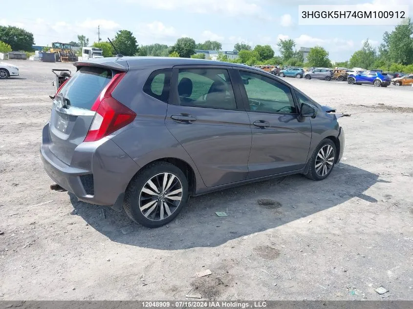 2016 Honda Fit VIN: 3HGGK5H74GM100912 Lot: 12048909