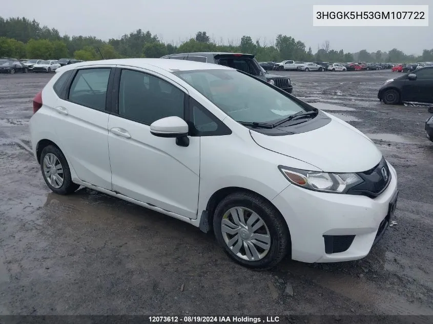 2016 Honda Fit VIN: 3HGGK5H53GM107722 Lot: 12073612