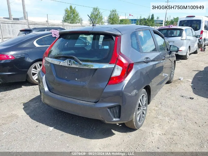 2016 Honda Fit VIN: 3HGGK5H75GM100949 Lot: 12076439