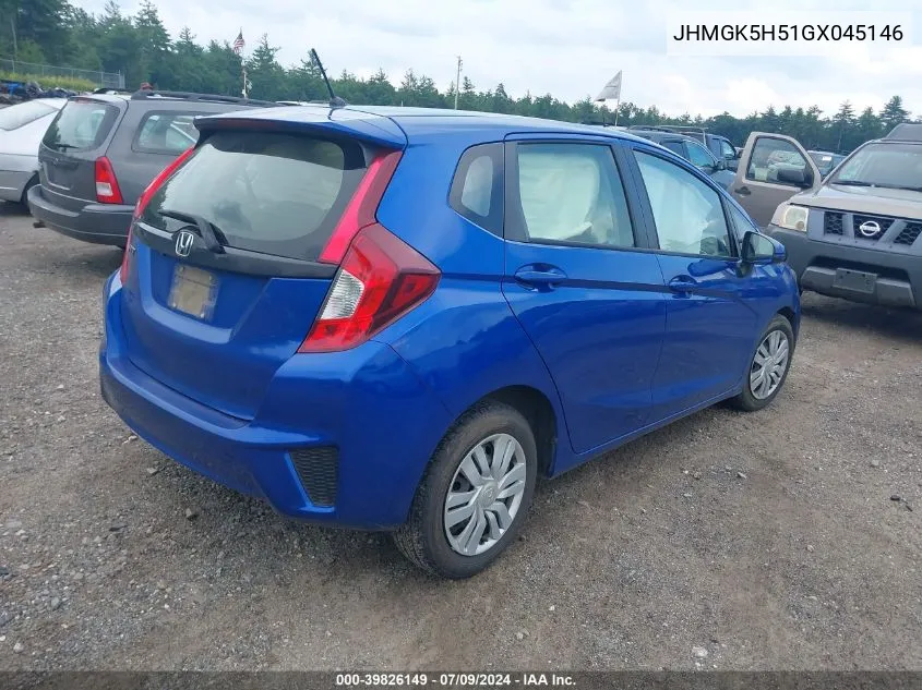 2016 Honda Fit Lx VIN: JHMGK5H51GX045146 Lot: 39826149