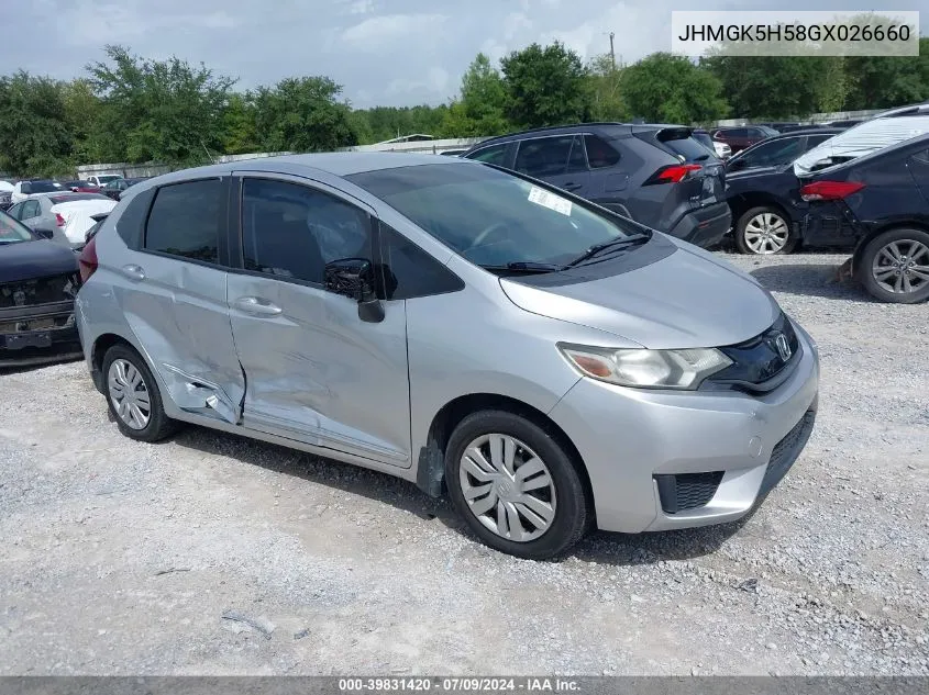 2016 Honda Fit Lx VIN: JHMGK5H58GX026660 Lot: 39831420