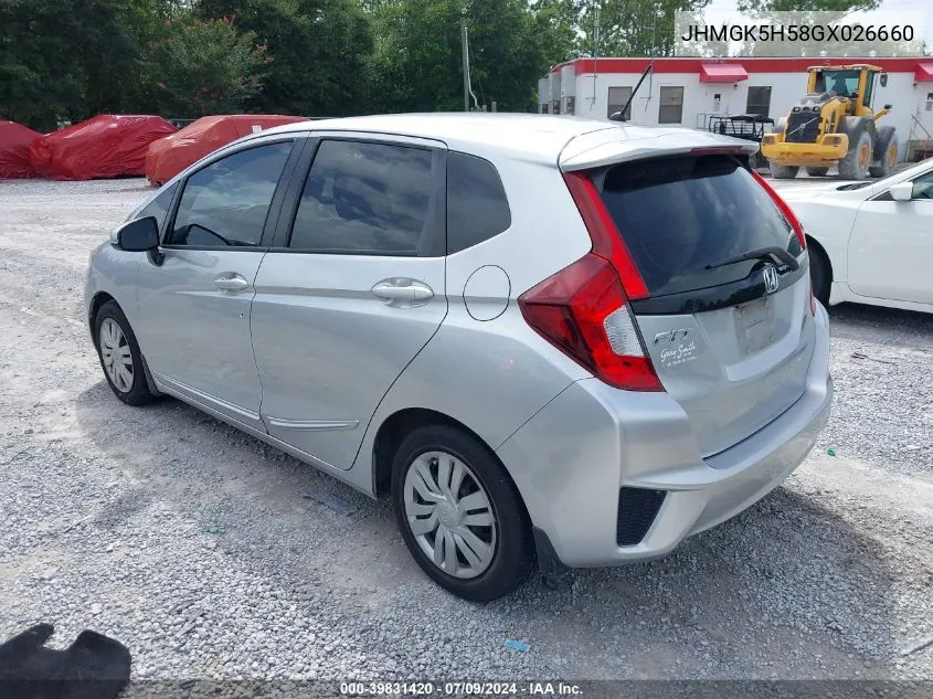 2016 Honda Fit Lx VIN: JHMGK5H58GX026660 Lot: 39831420