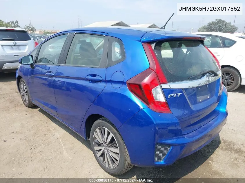 2016 Honda Fit Ex VIN: JHMGK5H72GX017552 Lot: 39856170