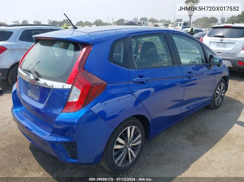 2016 Honda Fit Ex VIN: JHMGK5H72GX017552 Lot: 39856170