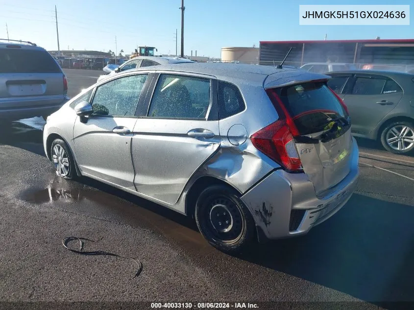 JHMGK5H51GX024636 2016 Honda Fit Lx