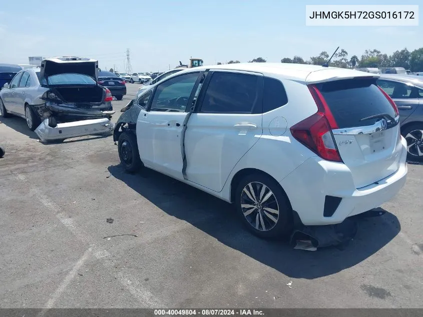 2016 Honda Fit Ex VIN: JHMGK5H72GS016172 Lot: 40049804