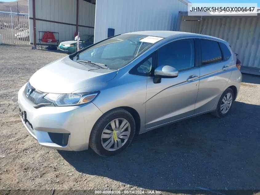 2016 Honda Fit Lx VIN: JHMGK5H54GX006647 Lot: 40099106