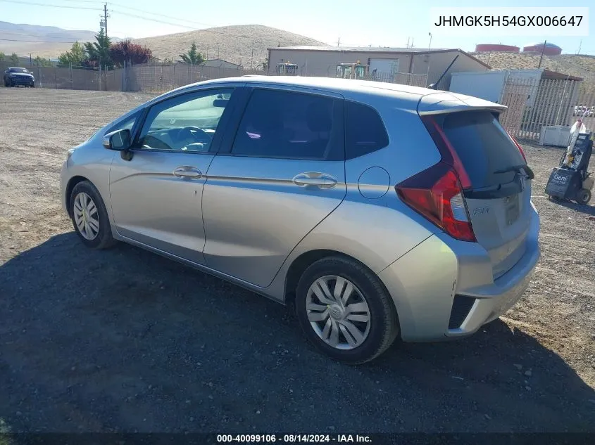 2016 Honda Fit Lx VIN: JHMGK5H54GX006647 Lot: 40099106