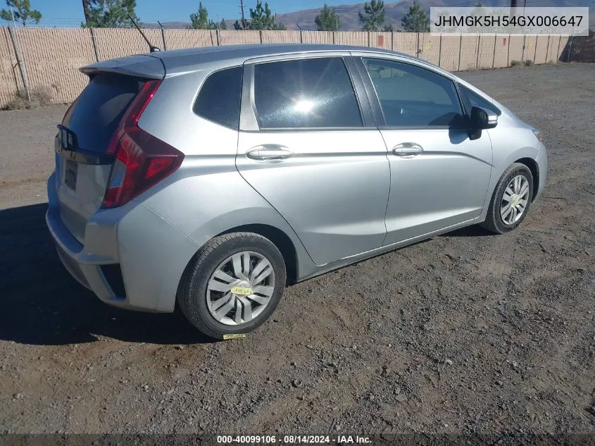 2016 Honda Fit Lx VIN: JHMGK5H54GX006647 Lot: 40099106