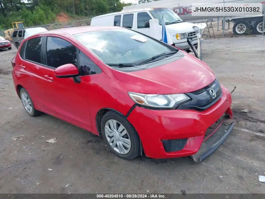 2016 Honda Fit Lx VIN: JHMGK5H53GX010382 Lot: 40204510