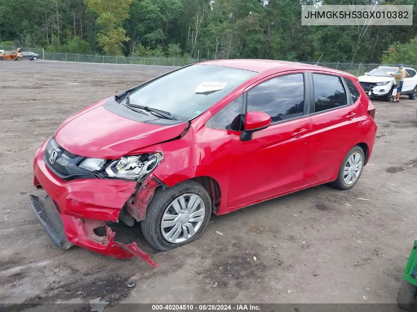 2016 Honda Fit Lx VIN: JHMGK5H53GX010382 Lot: 40204510