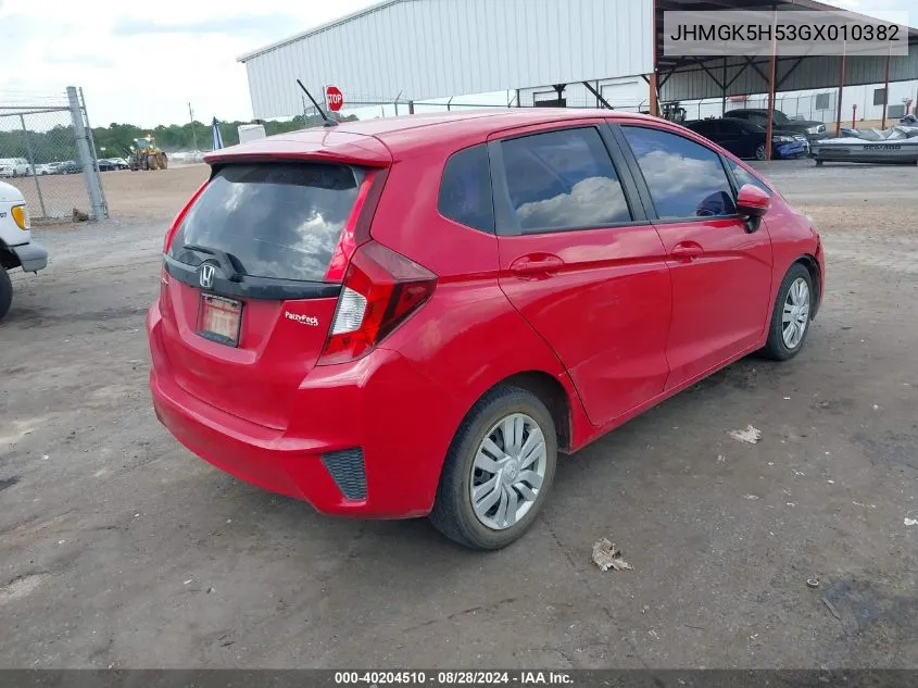 2016 Honda Fit Lx VIN: JHMGK5H53GX010382 Lot: 40204510