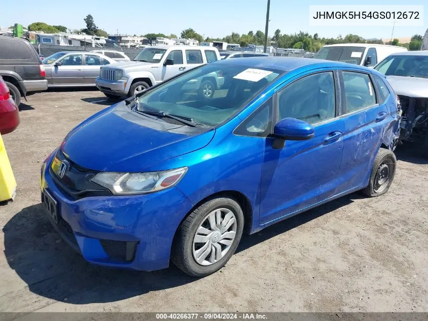 2016 Honda Fit Lx VIN: JHMGK5H54GS012672 Lot: 40266377