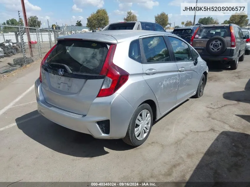 2016 Honda Fit Lx VIN: JHMGK5H52GS006577 Lot: 40345024