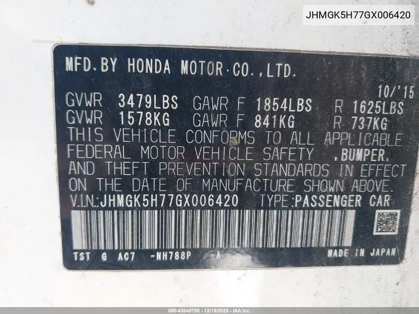 JHMGK5H77GX006420 2016 Honda Fit Ex