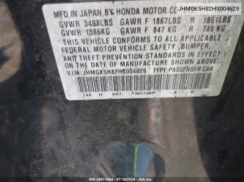 JHMGK5H82HS004629 2017 Honda Fit Ex-L