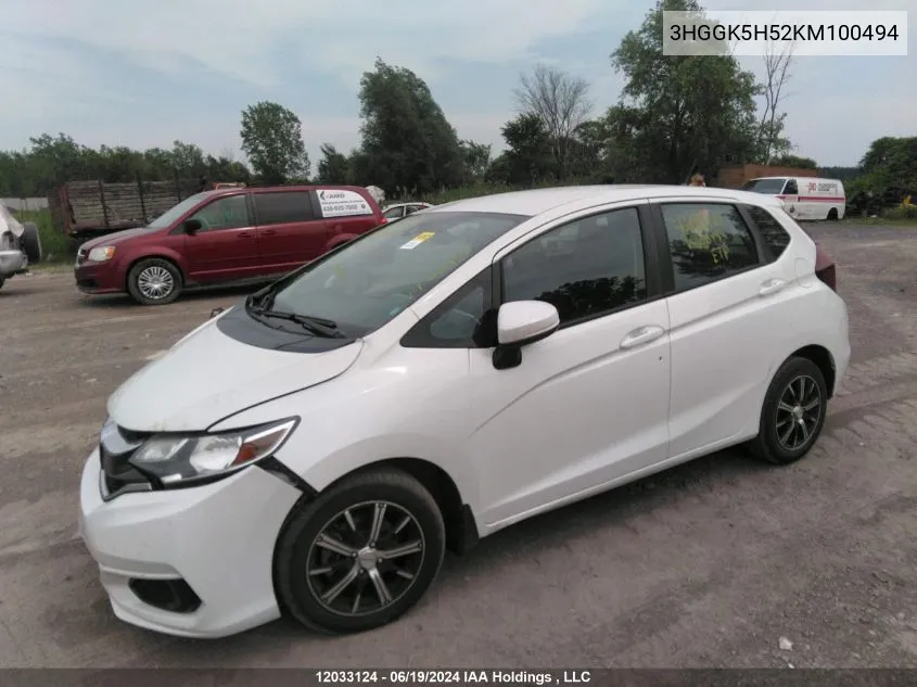 2019 Honda Fit Lx VIN: 3HGGK5H52KM100494 Lot: 12033124