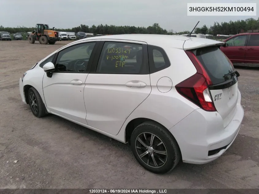 2019 Honda Fit Lx VIN: 3HGGK5H52KM100494 Lot: 12033124