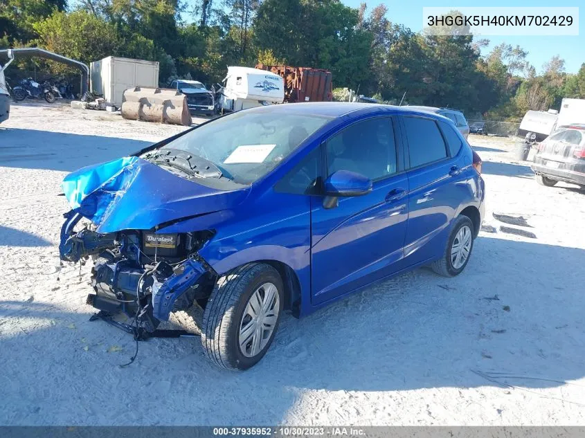 2019 Honda Fit Lx VIN: 3HGGK5H40KM702429 Lot: 37935952