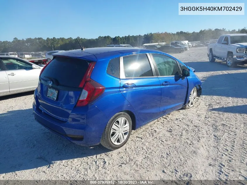 2019 Honda Fit Lx VIN: 3HGGK5H40KM702429 Lot: 37935952