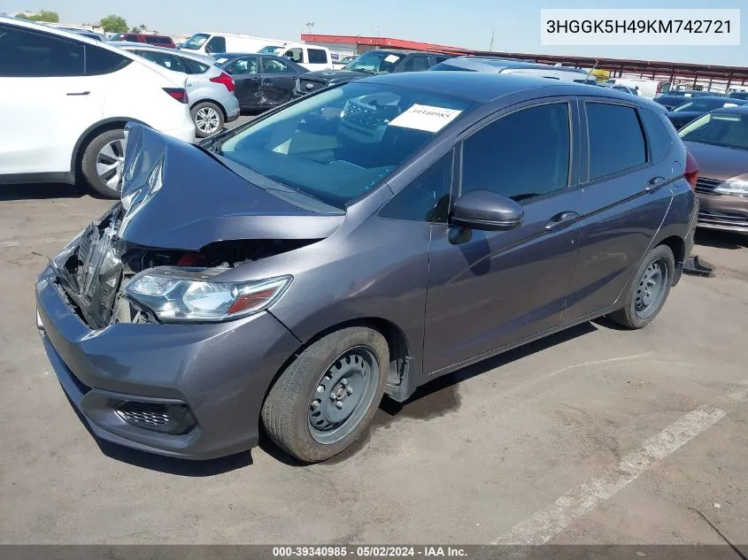 2019 Honda Fit Lx VIN: 3HGGK5H49KM742721 Lot: 39340985