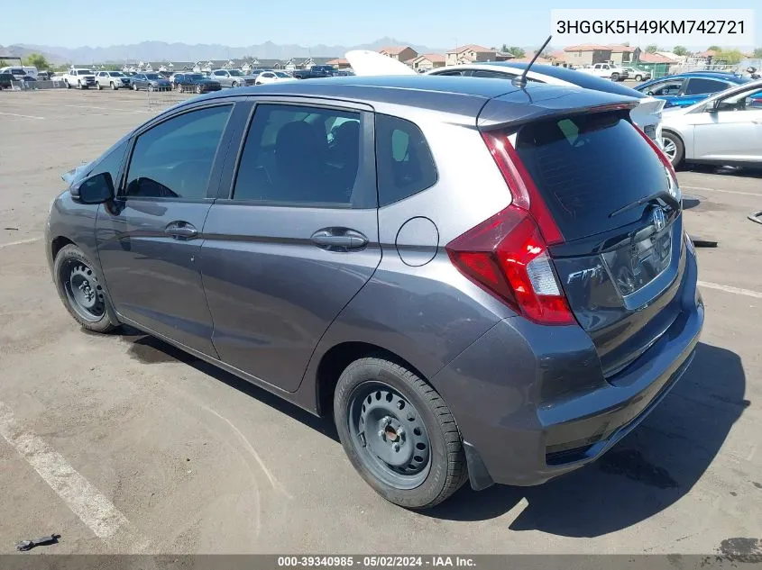 3HGGK5H49KM742721 2019 Honda Fit Lx