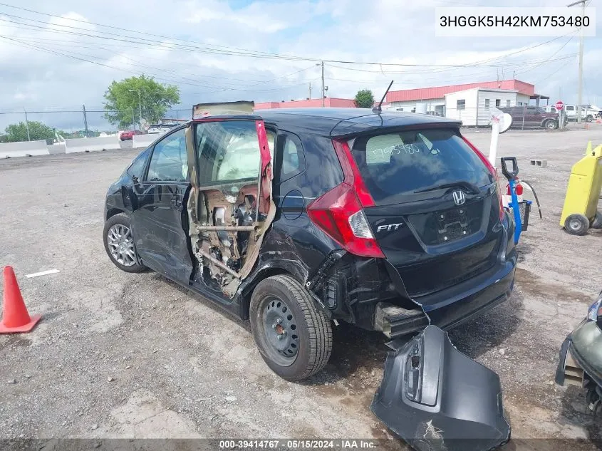 2019 Honda Fit Lx VIN: 3HGGK5H42KM753480 Lot: 39414767