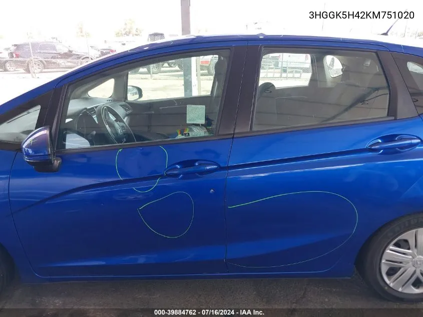 3HGGK5H42KM751020 2019 Honda Fit Lx