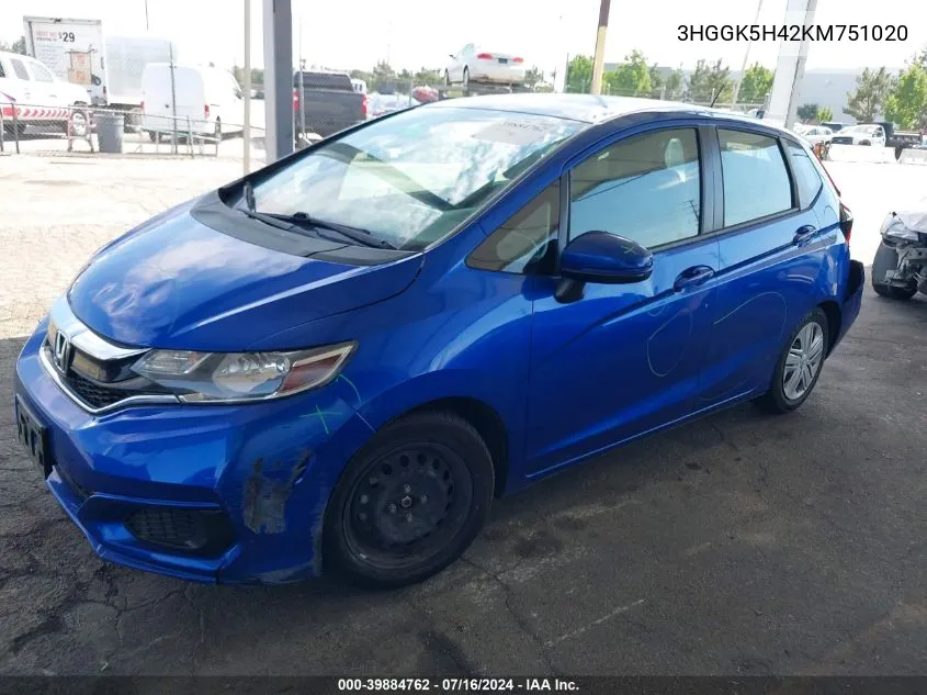 2019 Honda Fit Lx VIN: 3HGGK5H42KM751020 Lot: 39884762