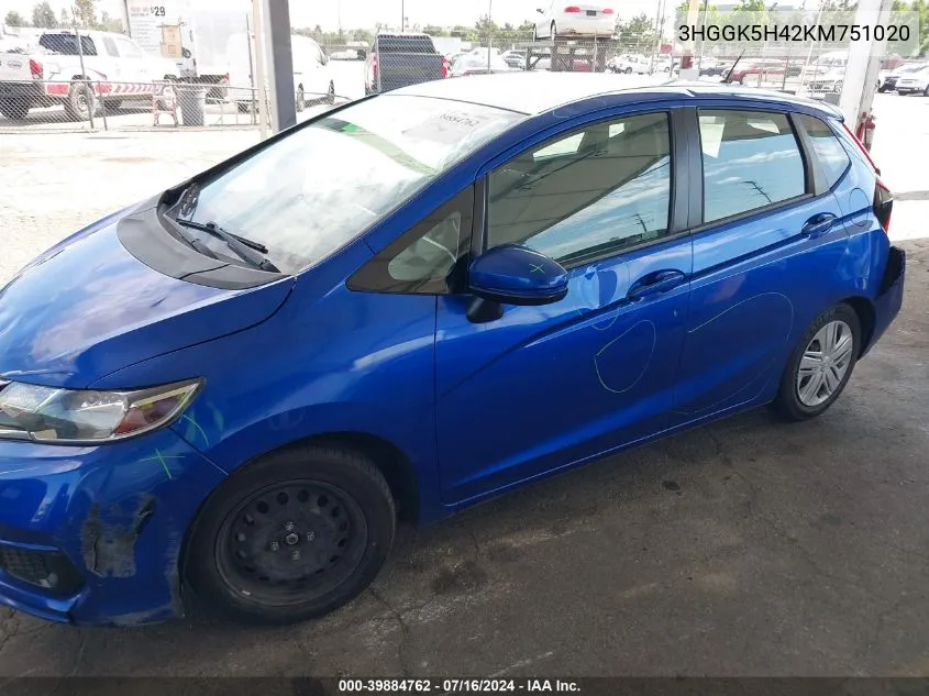 2019 Honda Fit Lx VIN: 3HGGK5H42KM751020 Lot: 39884762