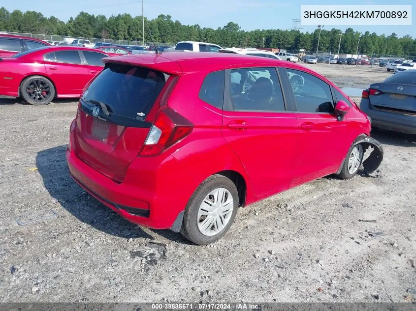 3HGGK5H42KM700892 2019 Honda Fit Lx