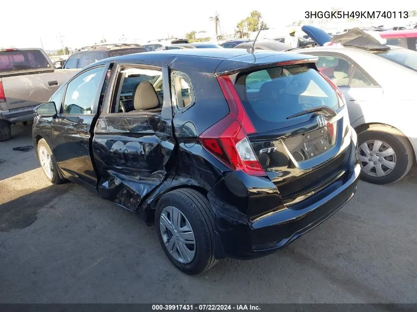 2019 Honda Fit Lx VIN: 3HGGK5H49KM740113 Lot: 39917431