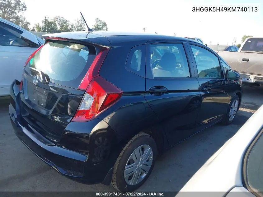 2019 Honda Fit Lx VIN: 3HGGK5H49KM740113 Lot: 39917431