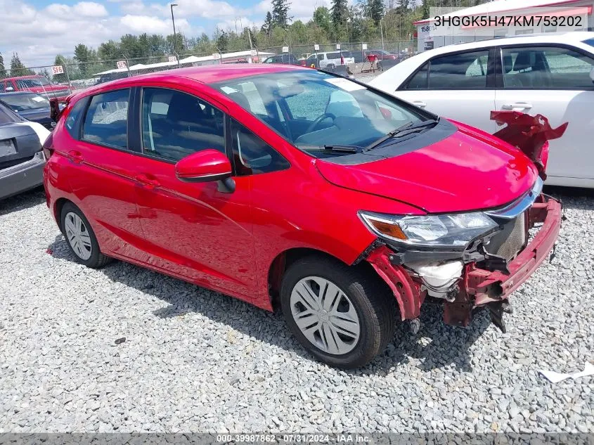 2019 Honda Fit Lx VIN: 3HGGK5H47KM753202 Lot: 39987862