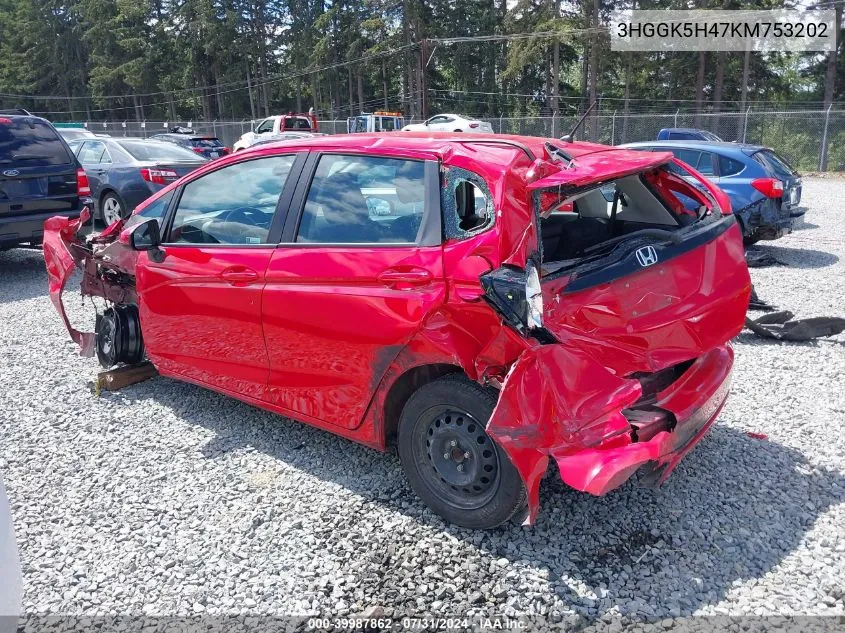 2019 Honda Fit Lx VIN: 3HGGK5H47KM753202 Lot: 39987862