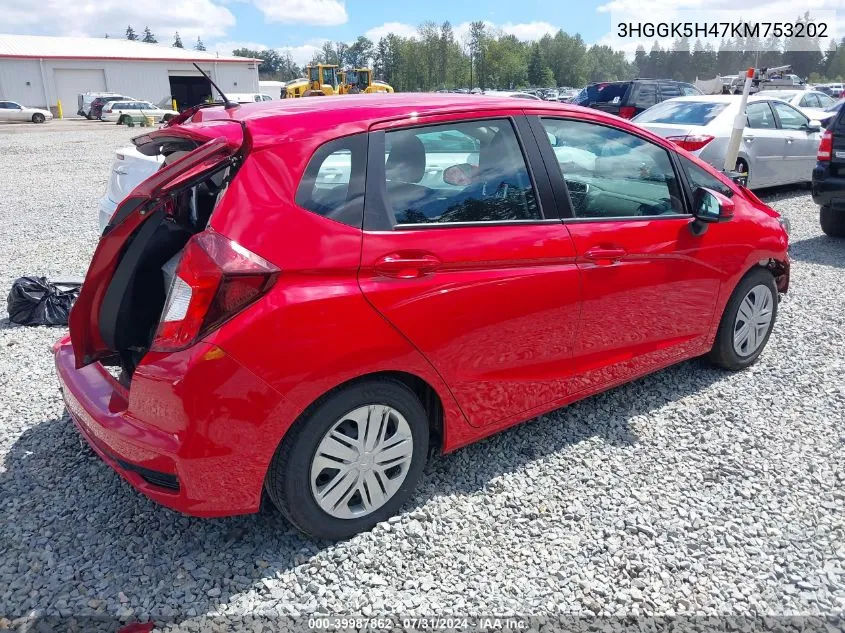 2019 Honda Fit Lx VIN: 3HGGK5H47KM753202 Lot: 39987862