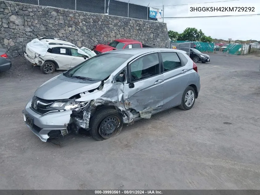 2019 Honda Fit Lx VIN: 3HGGK5H42KM729292 Lot: 39993561