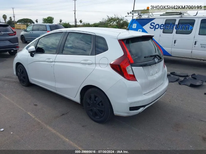 2019 Honda Fit Lx VIN: 3HGGK5H42KM700195 Lot: 39995616