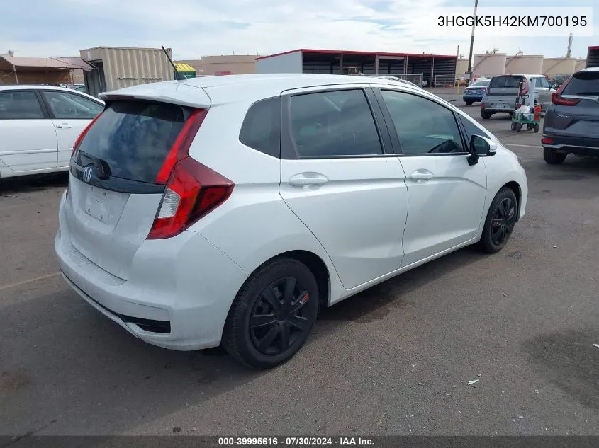 2019 Honda Fit Lx VIN: 3HGGK5H42KM700195 Lot: 39995616