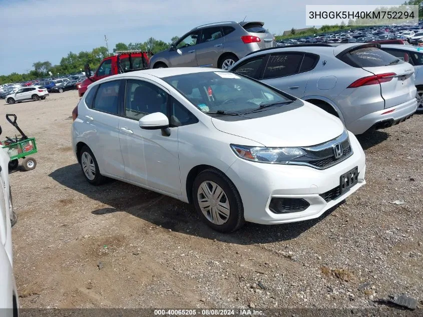 2019 Honda Fit Lx VIN: 3HGGK5H40KM752294 Lot: 40065205