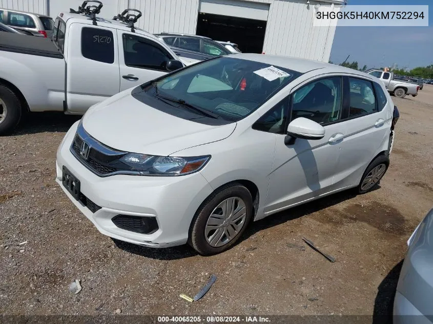 2019 Honda Fit Lx VIN: 3HGGK5H40KM752294 Lot: 40065205