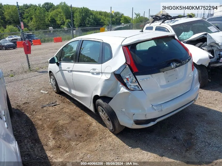 2019 Honda Fit Lx VIN: 3HGGK5H40KM752294 Lot: 40065205