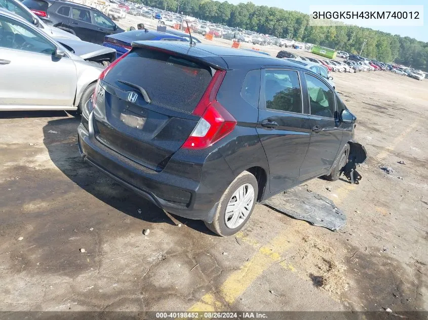 2019 Honda Fit Lx VIN: 3HGGK5H43KM740012 Lot: 40198452