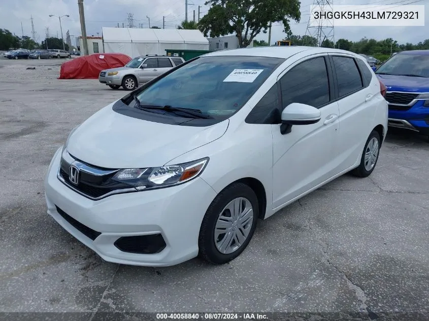 2020 Honda Fit Lx VIN: 3HGGK5H43LM729321 Lot: 40058840