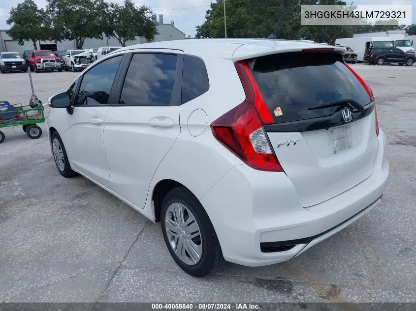 2020 Honda Fit Lx VIN: 3HGGK5H43LM729321 Lot: 40058840